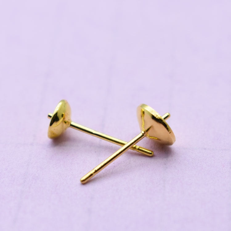 Copper Bowl-Shaped Ear Stud with Needle - Gold Plated, 4/5mm Inner Diameter