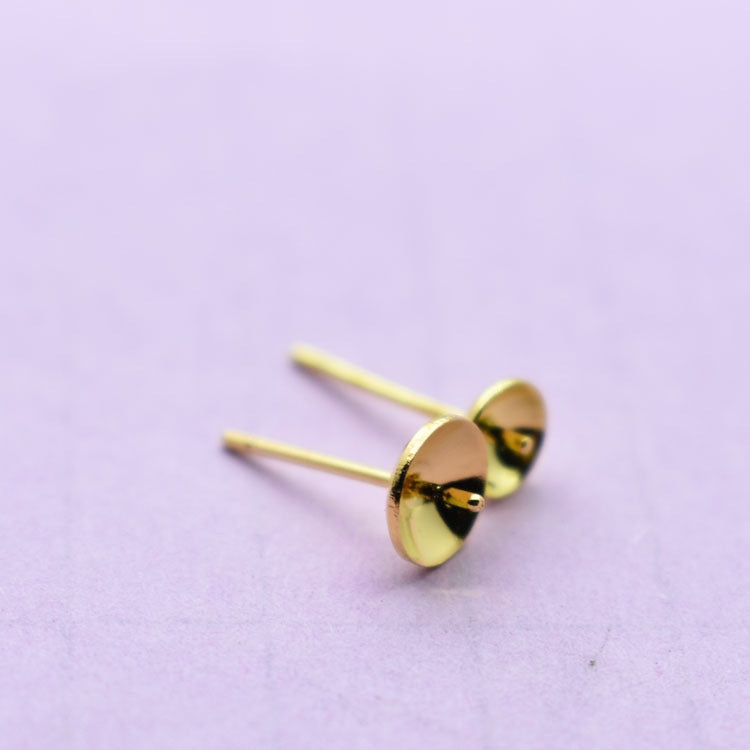 Copper Bowl-Shaped Ear Stud with Needle - Gold Plated, 4/5mm Inner Diameter