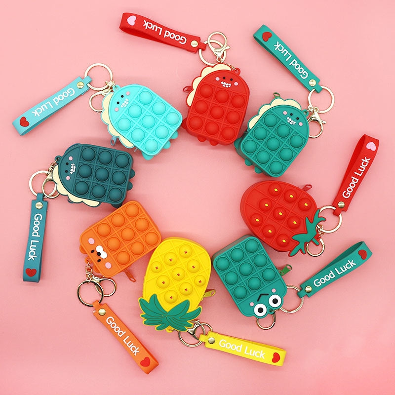 Cute Animal Silicone Keychain and Pop Bubble Coin Purse for Kids