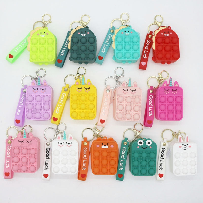 Cute Animal Silicone Keychain and Pop Bubble Coin Purse for Kids