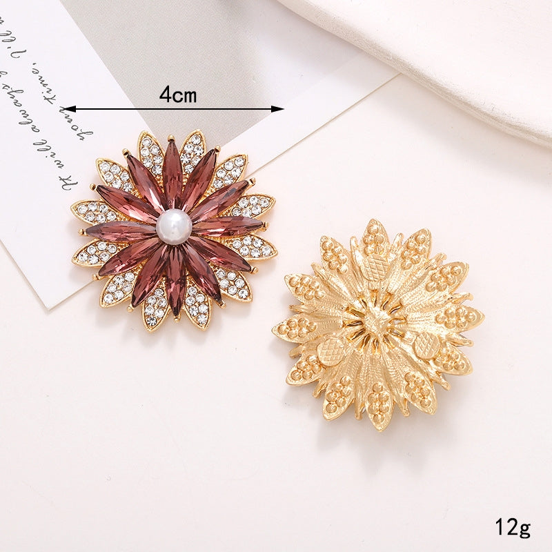 40mm Zinc Alloy Rhinestone Pearl Flower Car Vent Decoration Accessory