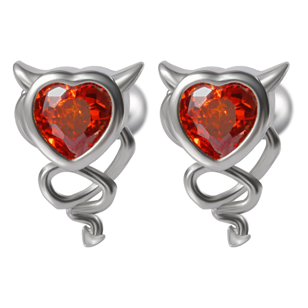 Heart Shape Stainless Steel Rhinestone Stud Earrings with Chain