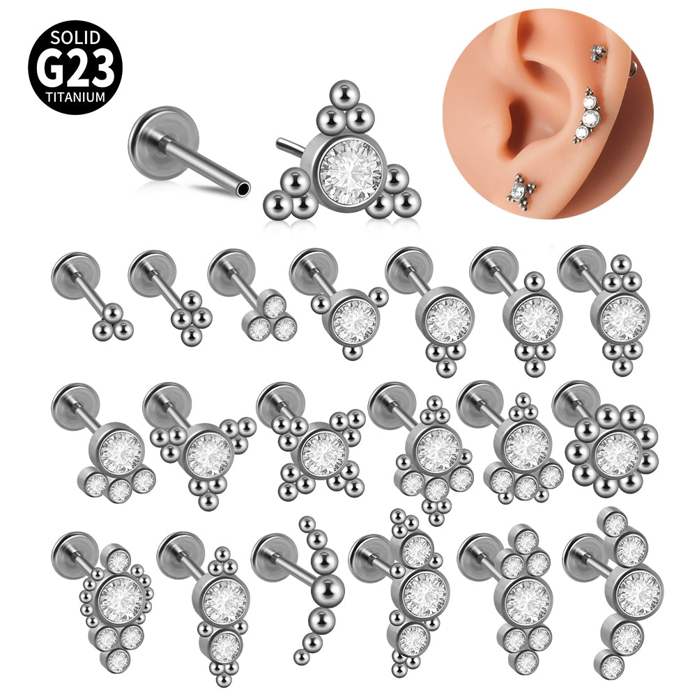 G23 Titanium Zirconia Geometric Ear Cartilage and Lip Rings with Dog Paw and Sun Design