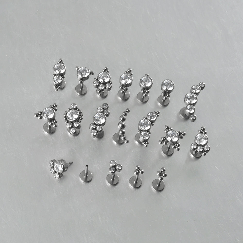 G23 Titanium Zirconia Geometric Ear Cartilage and Lip Rings with Dog Paw and Sun Design
