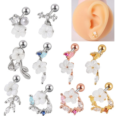 Tropical Flower Zircon Stainless Steel Resin Stud Earrings