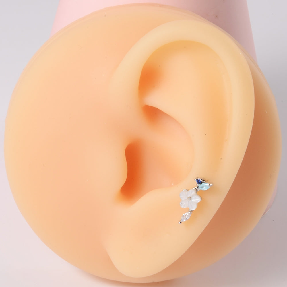 Tropical Flower Zircon Stainless Steel Resin Stud Earrings