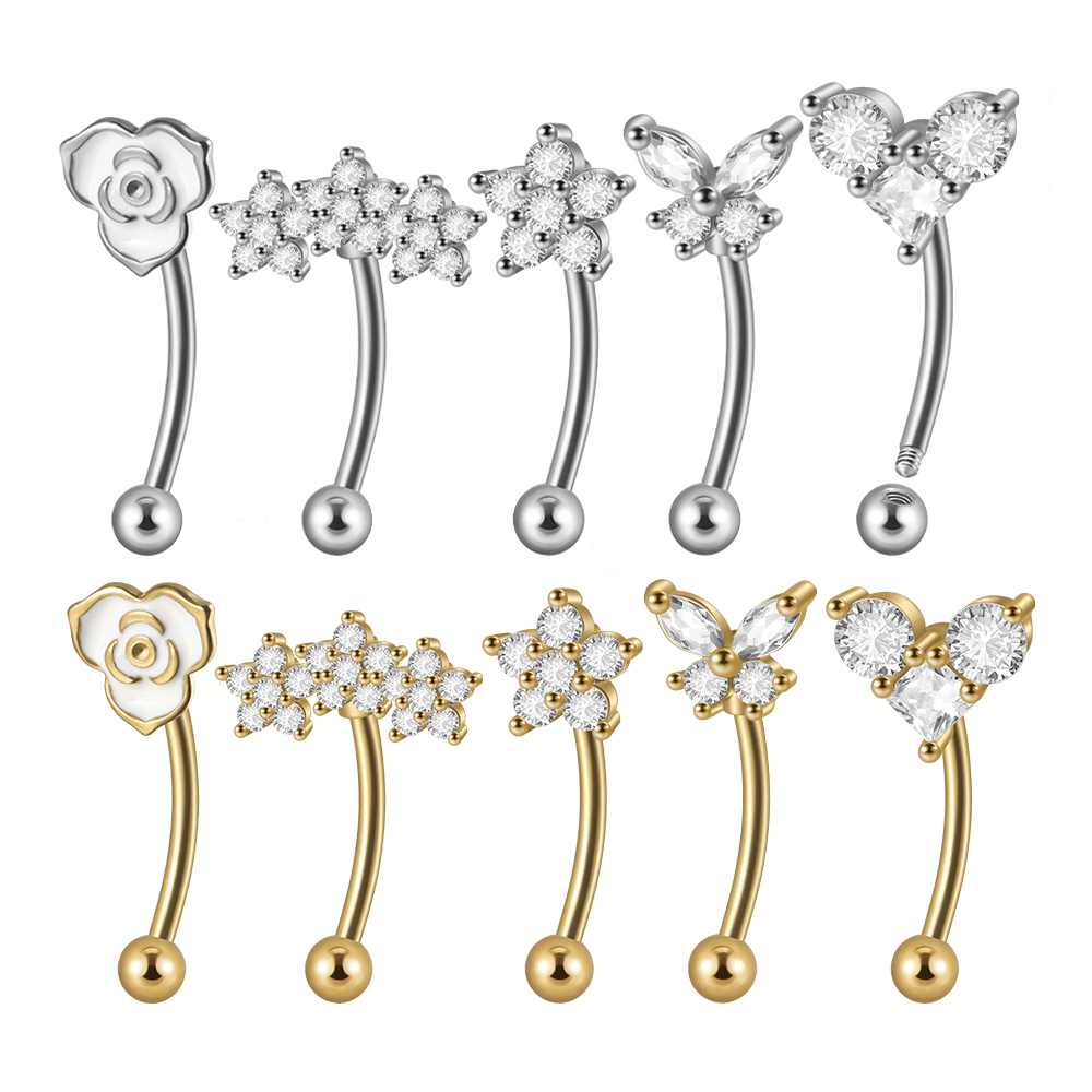 Butterfly Flower Heart Zircon Stainless Steel Cartilage & Lip Rings 18K Gold Plated Earrings