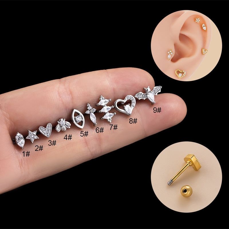 Heart Shape Stainless Steel Zircon Cartilage Piercing Studs