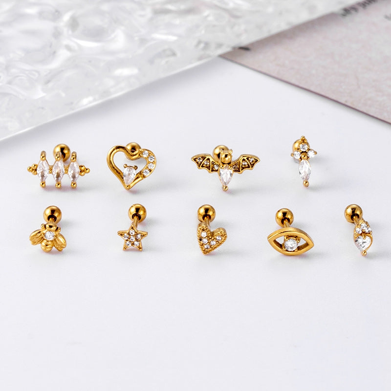 Heart Shape Stainless Steel Zircon Cartilage Piercing Studs