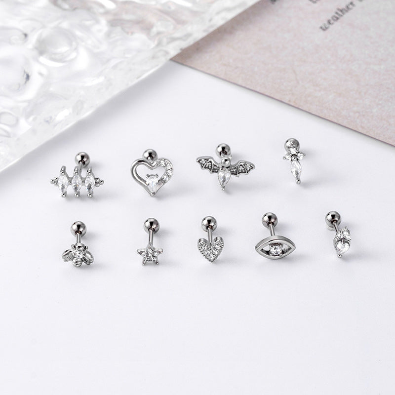 Heart Shape Stainless Steel Zircon Cartilage Piercing Studs