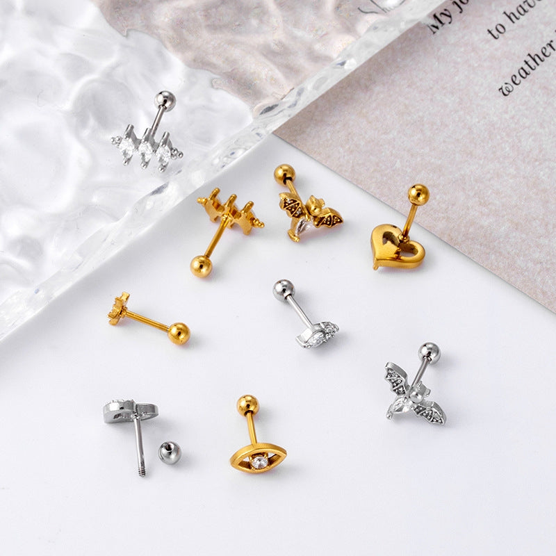 Heart Shape Stainless Steel Zircon Cartilage Piercing Studs