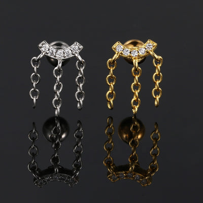 14K Gold Plated Crystal Zircon Chain Ear Cartilage Studs for Women