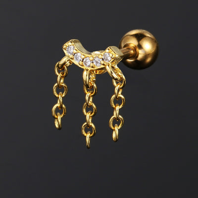 14K Gold Plated Crystal Zircon Chain Ear Cartilage Studs for Women