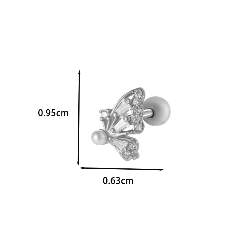 Butterfly Heart Zircon Stainless Steel Cartilage Earrings