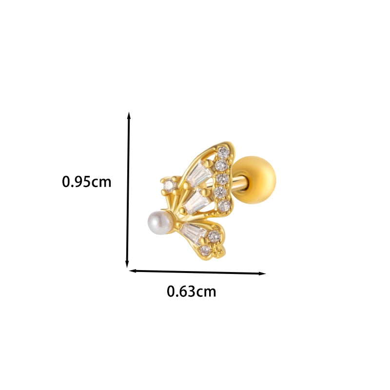 Butterfly Heart Zircon Stainless Steel Cartilage Earrings