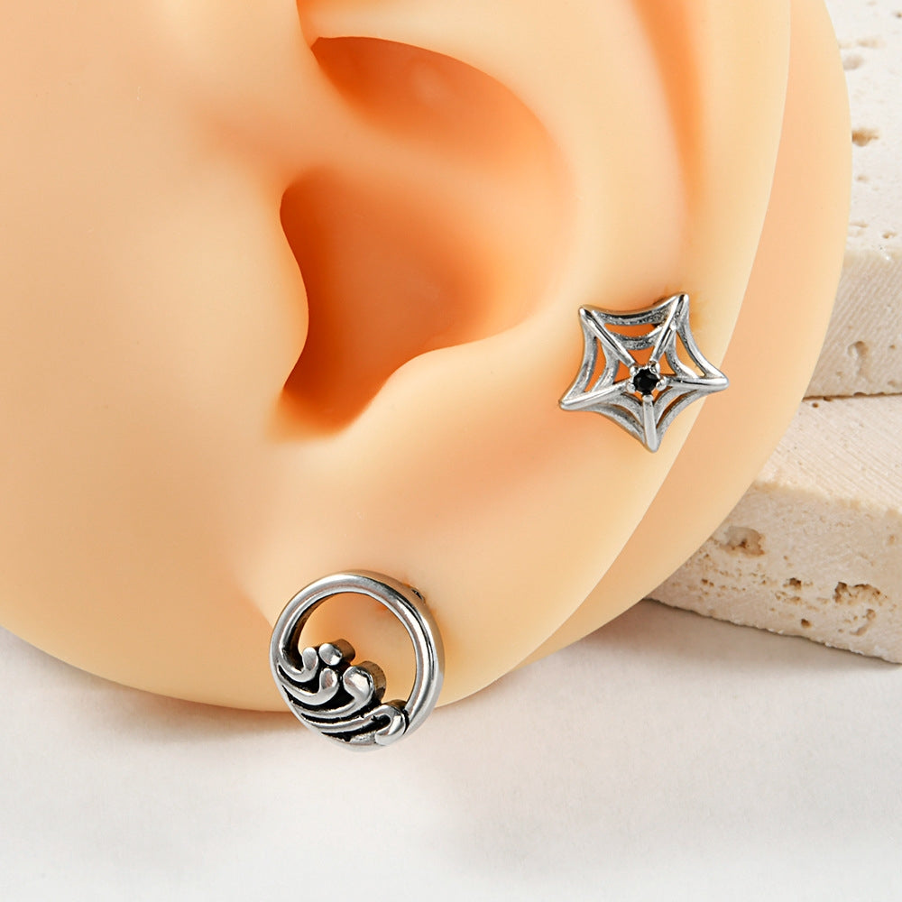 18K Gold Plated Stainless Steel Zircon Ghost Head Snake Earrings & Ear Cartilage Rings