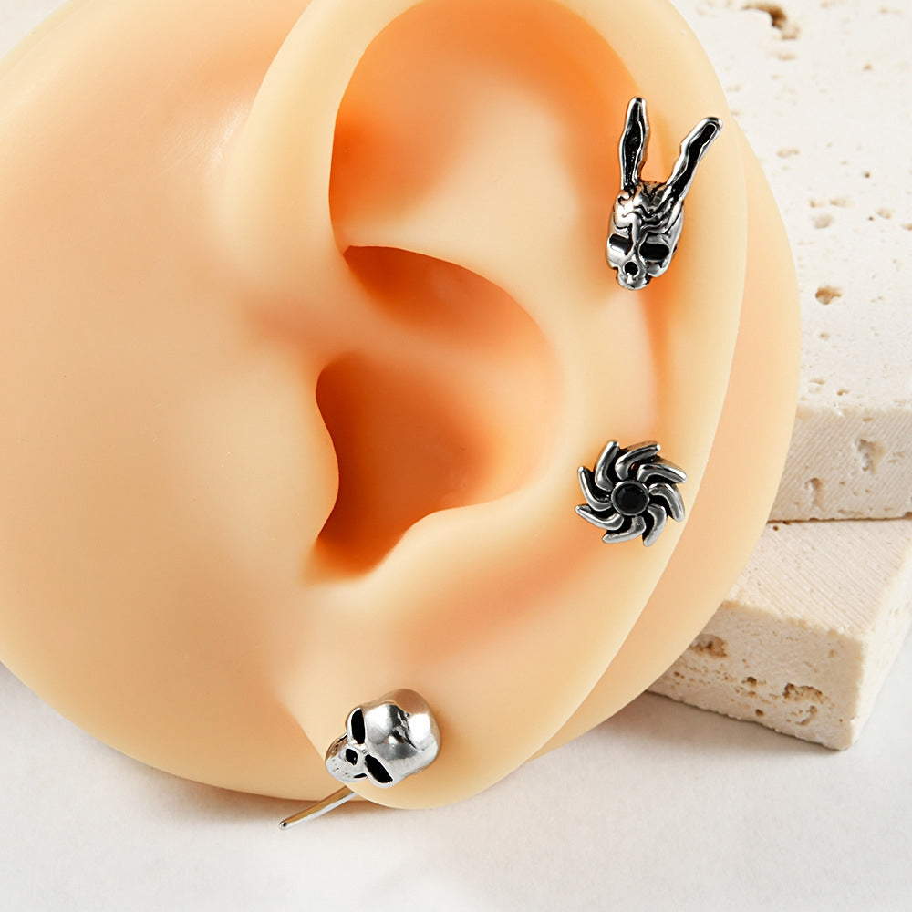 18K Gold Plated Stainless Steel Zircon Ghost Head Snake Earrings & Ear Cartilage Rings
