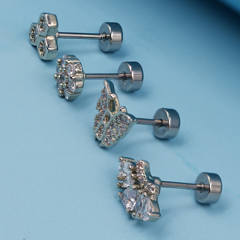 Heart Shape Butterfly Ear Cartilage Rings & Studs - 316 Stainless Steel & Silver Plated Copper