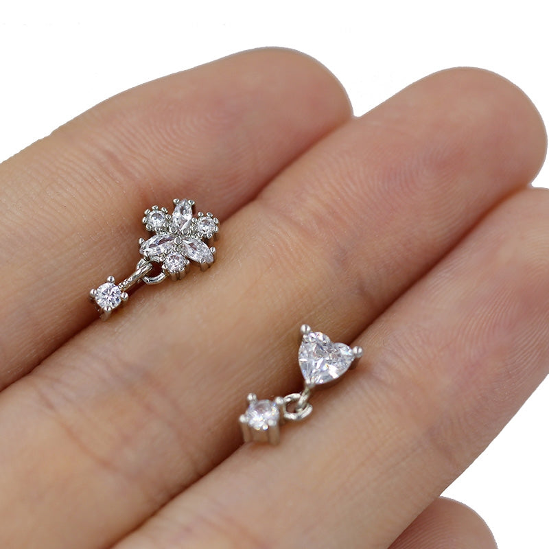 Heart Shape Butterfly Ear Cartilage Rings & Studs - 316 Stainless Steel & Silver Plated Copper