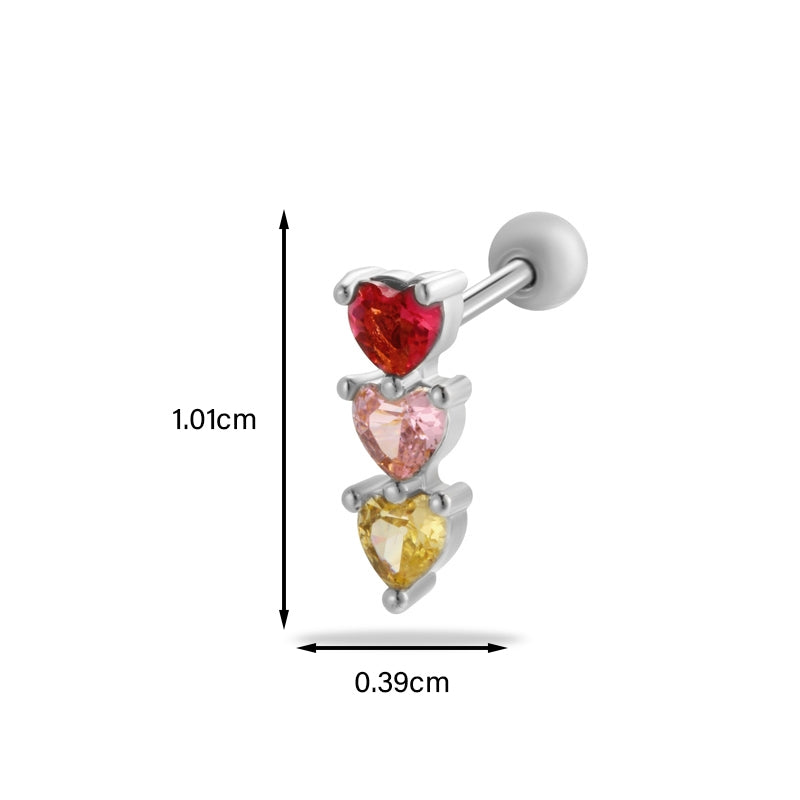 Heart & Butterfly Zircon Inlay Stainless Steel Cartilage Stud Earrings