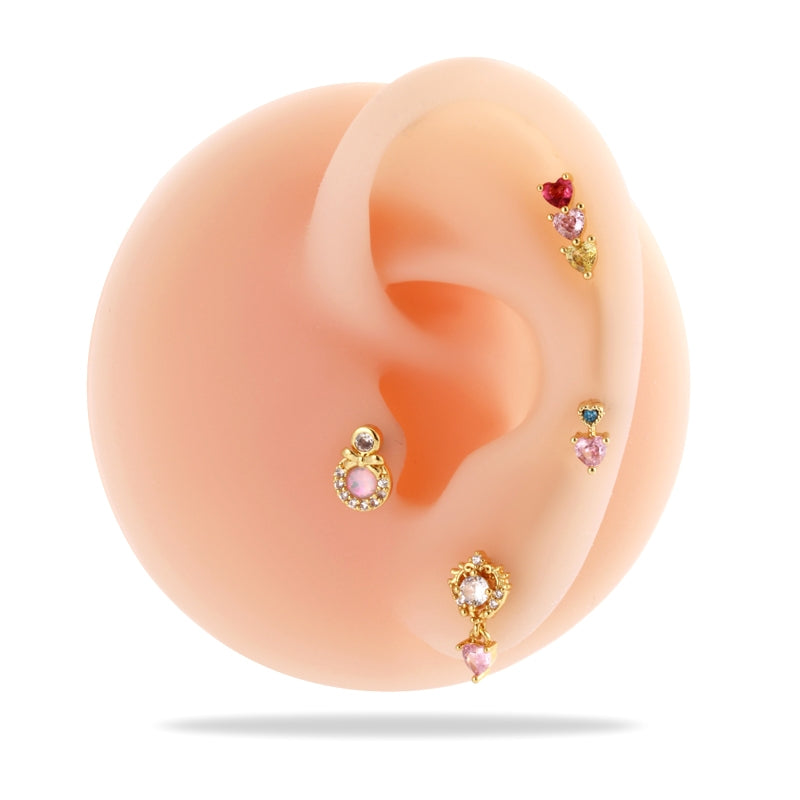 Heart & Butterfly Zircon Inlay Stainless Steel Cartilage Stud Earrings