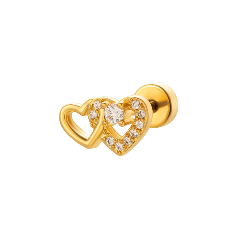 18K Gold Plated Heart & Butterfly Cartilage Stud Earrings with Zircon Inlay