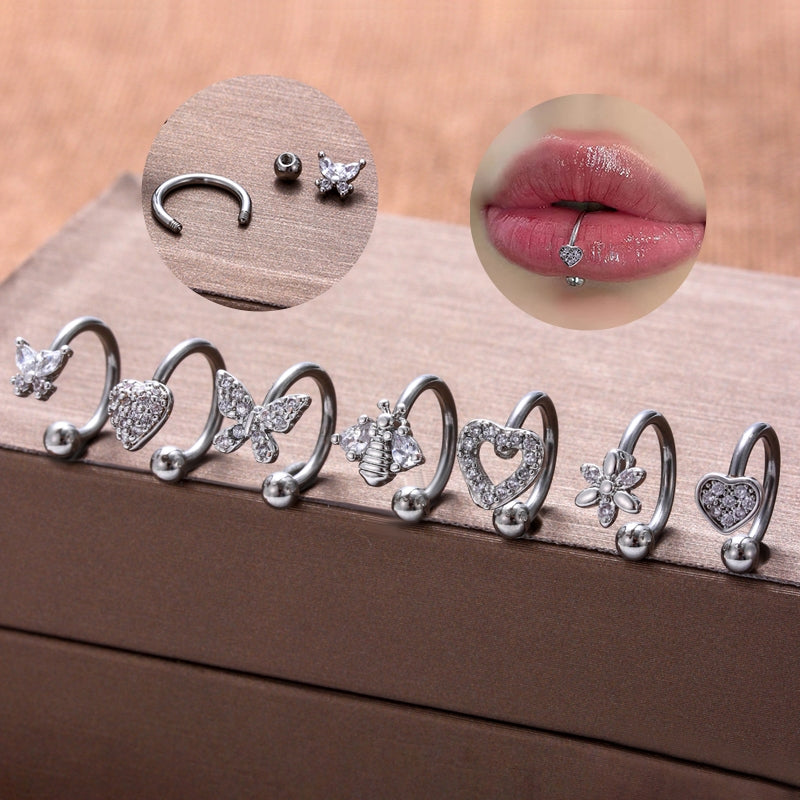 Stainless Steel Heart & Butterfly Cartilage Stud with Zircon Inlay