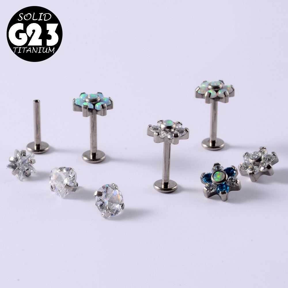 Flower Opal Zircon Ear Cartilage & Lip Studs in Stainless Steel and Titanium