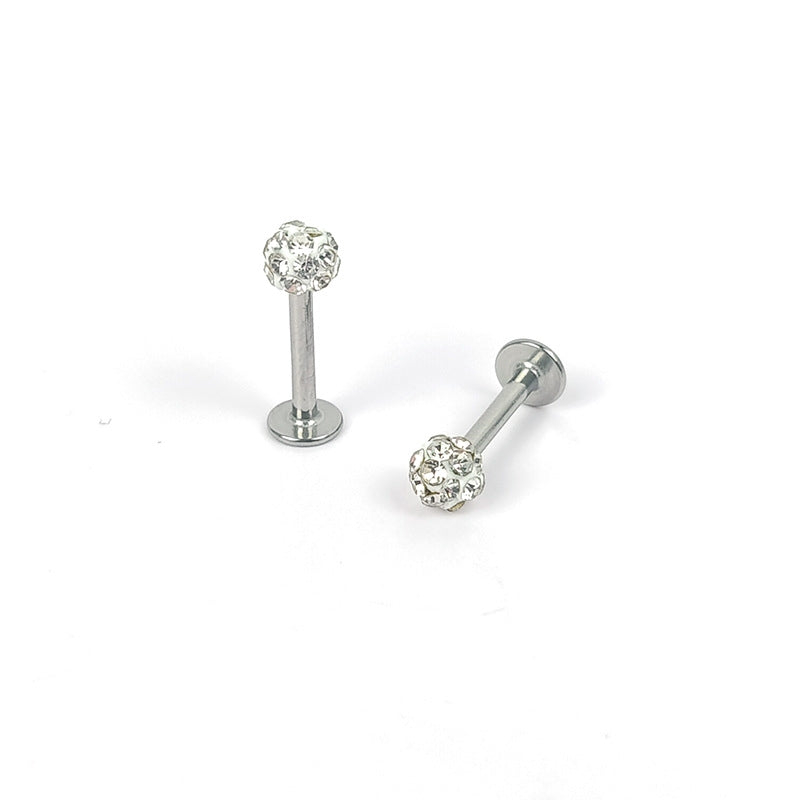Geometric Stainless Steel Lip Rings & Multi-Color Shambhala Diamond Ball Stud Earrings