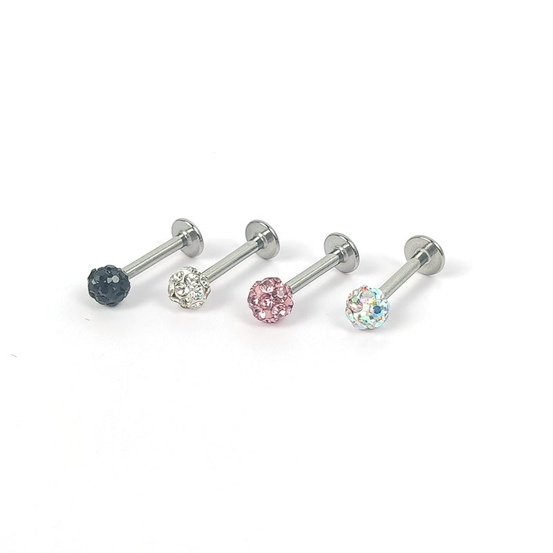 Geometric Stainless Steel Lip Rings & Multi-Color Shambhala Diamond Ball Stud Earrings