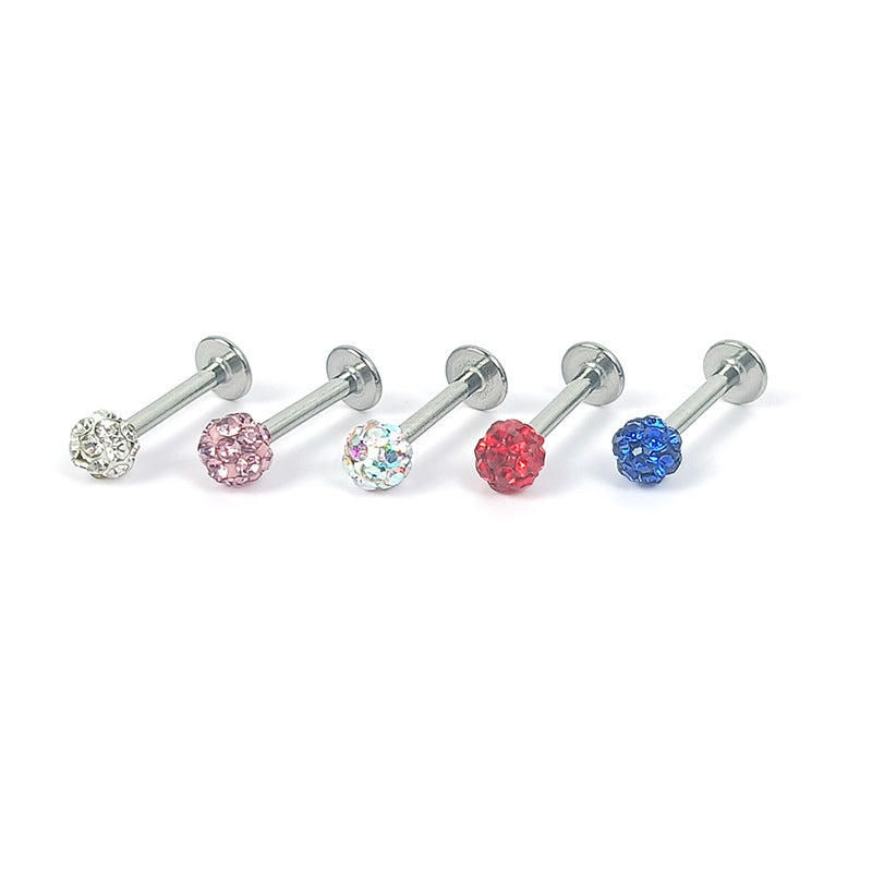 Geometric Stainless Steel Lip Rings & Multi-Color Shambhala Diamond Ball Stud Earrings