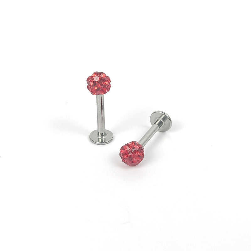 Geometric Stainless Steel Lip Rings & Multi-Color Shambhala Diamond Ball Stud Earrings
