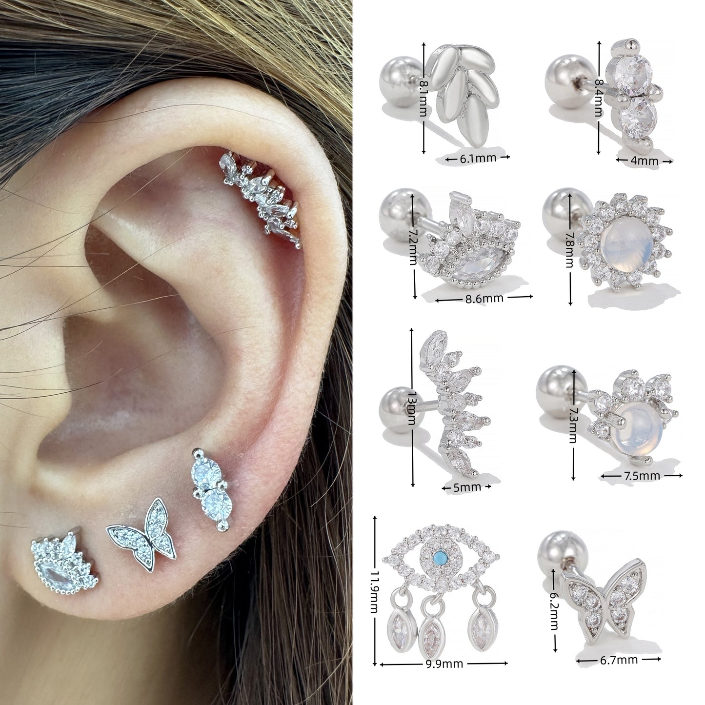 Geometric Devil's Eye Zircon Inlay Ear Cartilage Studs and Earrings