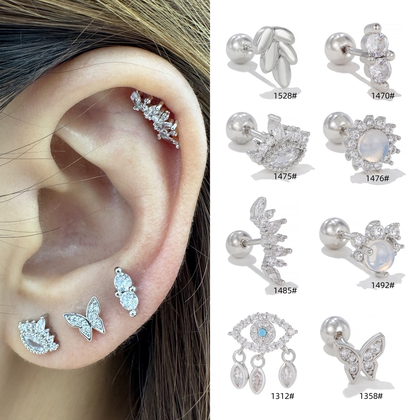 Geometric Devil's Eye Zircon Inlay Ear Cartilage Studs and Earrings