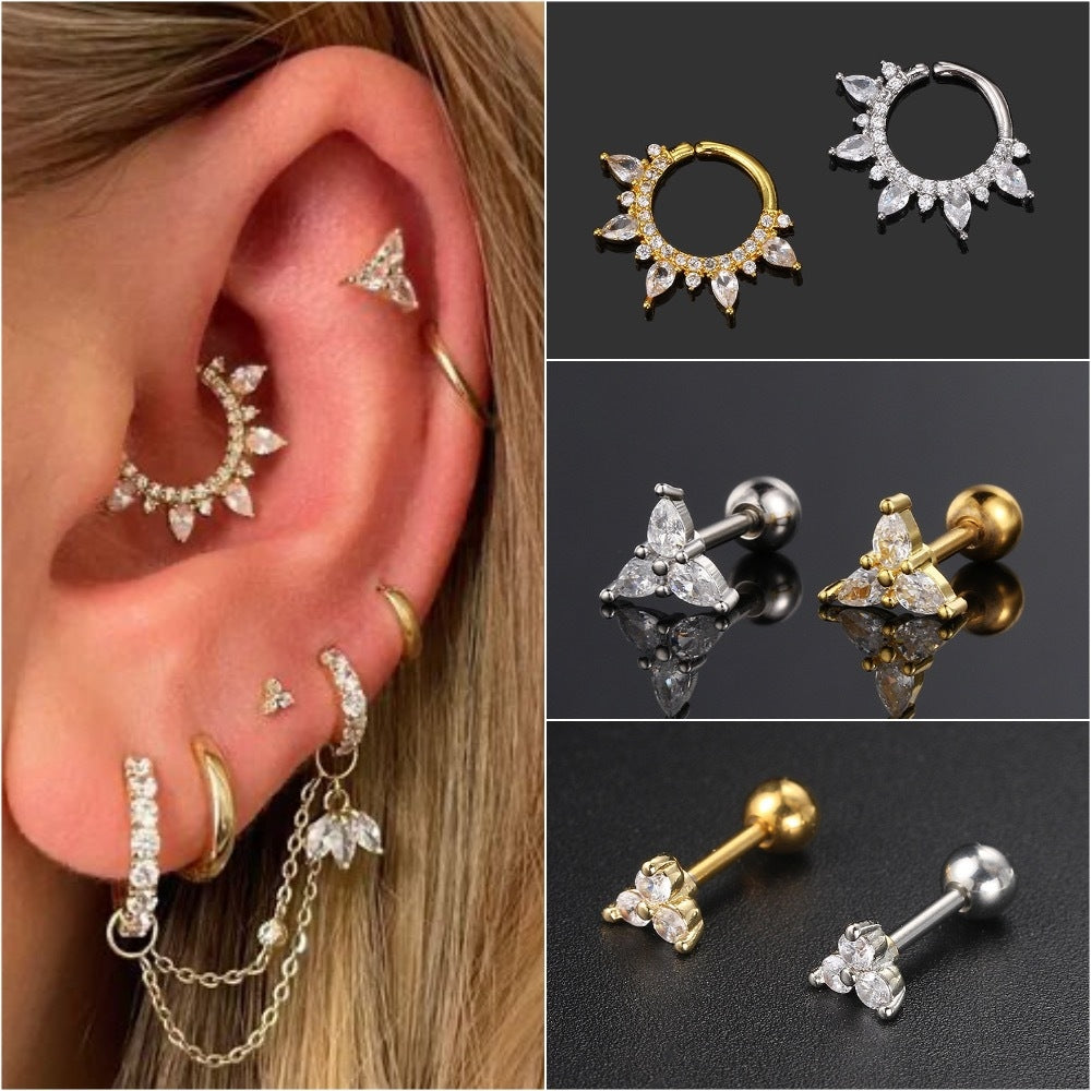 Geometric Zircon Crystal Ear Cartilage Rings & Studs for Women