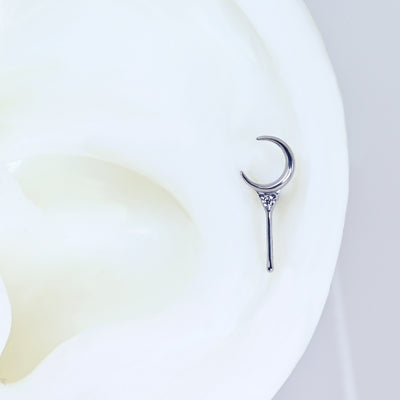 Moon Magic Titanium Piercing Earrings with Zircon Inlay