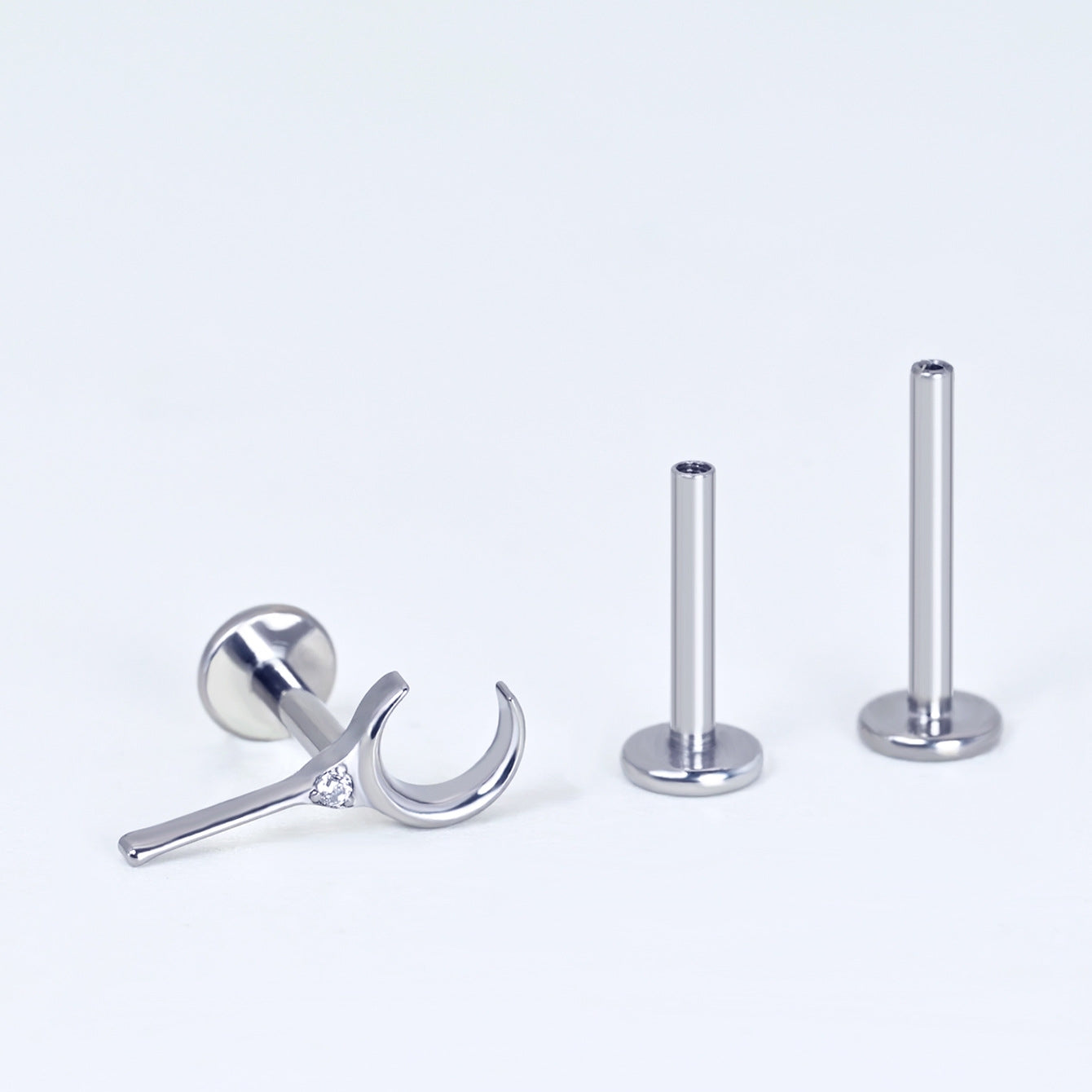 Moon Magic Titanium Piercing Earrings with Zircon Inlay