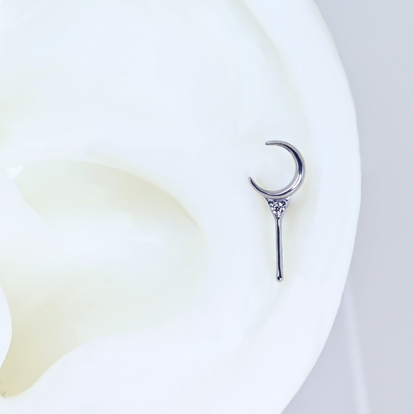 Moon Magic Titanium Piercing Earrings with Zircon Inlay