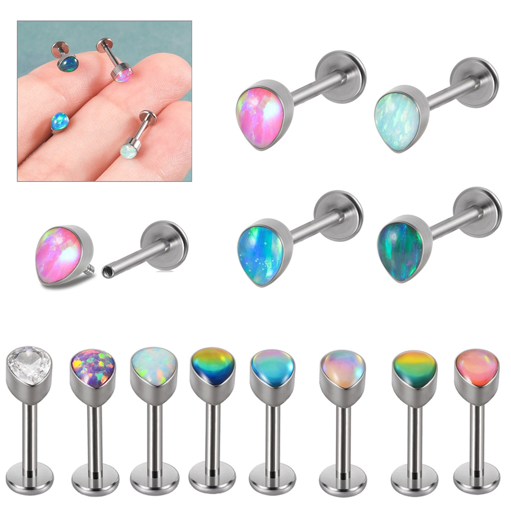 G23 Titanium Opal Resin Water Drop Ear Cartilage & Lip Ring Studs