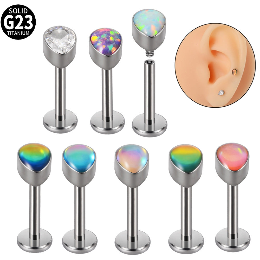 G23 Titanium Opal Resin Water Drop Ear Cartilage & Lip Ring Studs