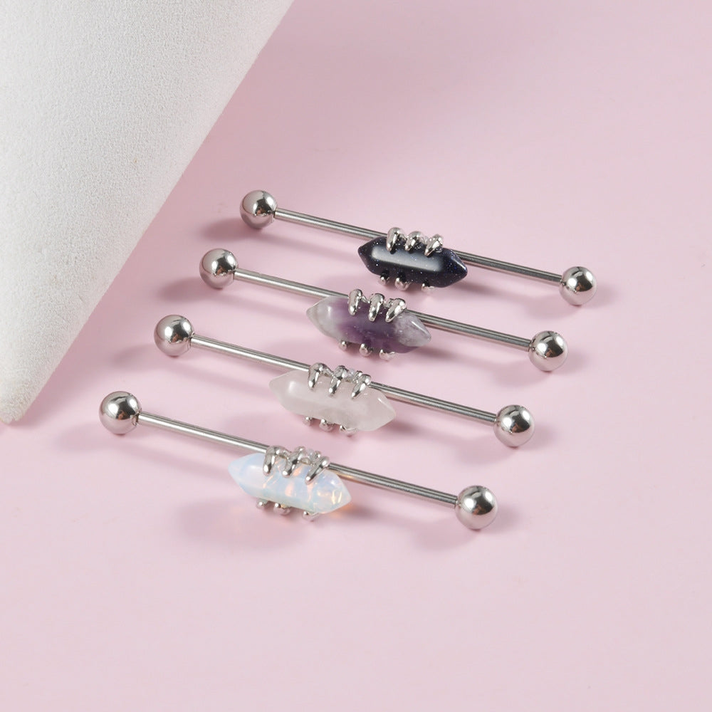 Geometric Stainless Steel Opal & Amethyst Cartilage Stud Earrings