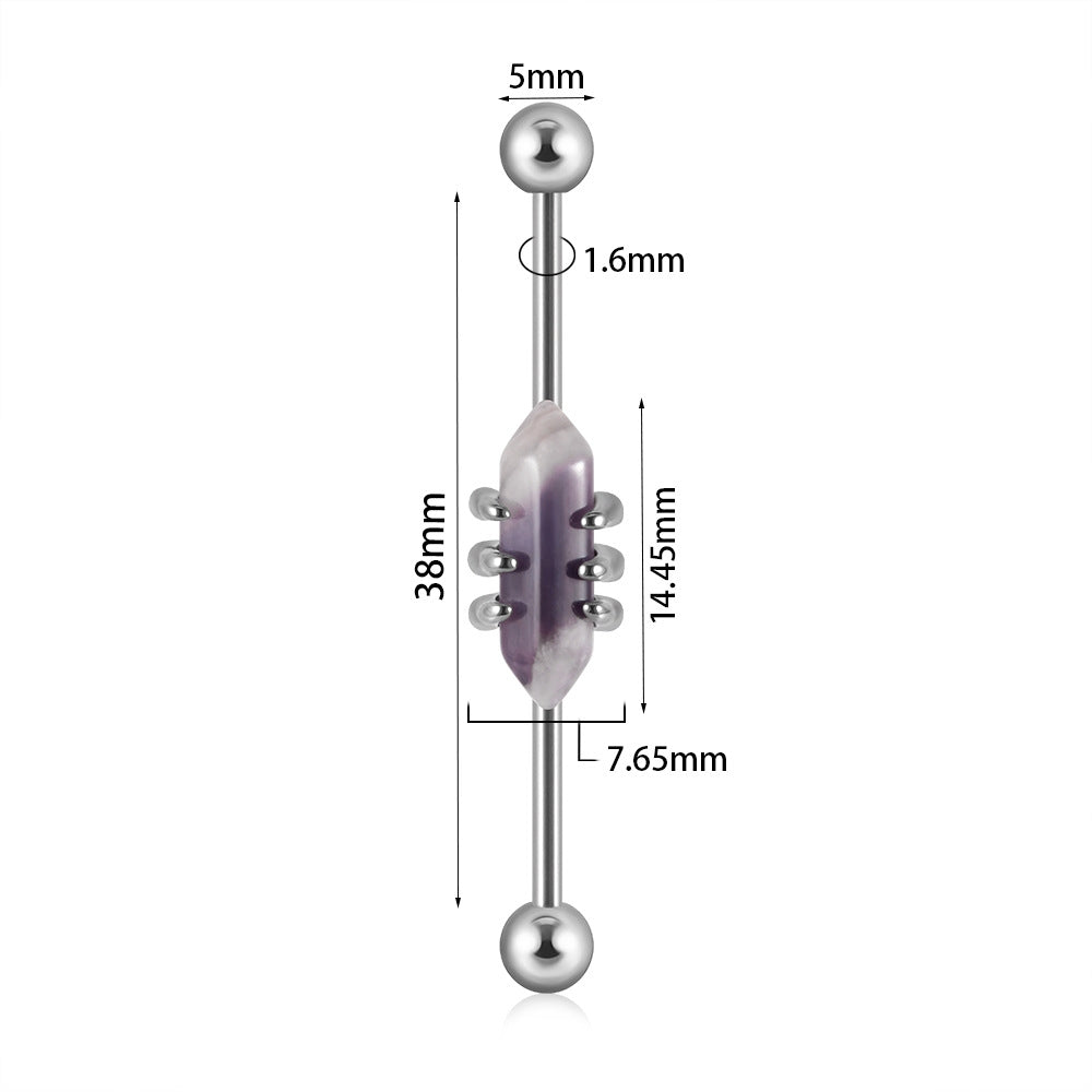 Geometric Stainless Steel Opal & Amethyst Cartilage Stud Earrings