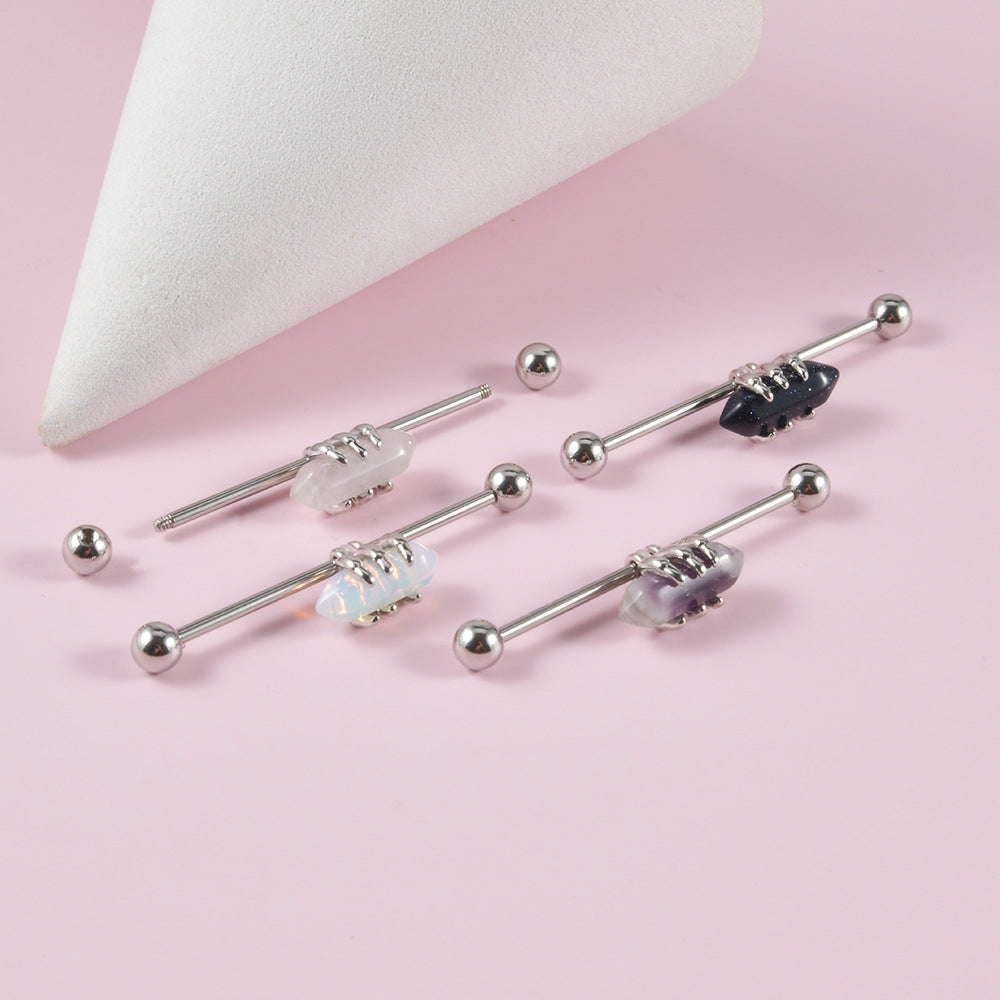 Geometric Stainless Steel Opal & Amethyst Cartilage Stud Earrings