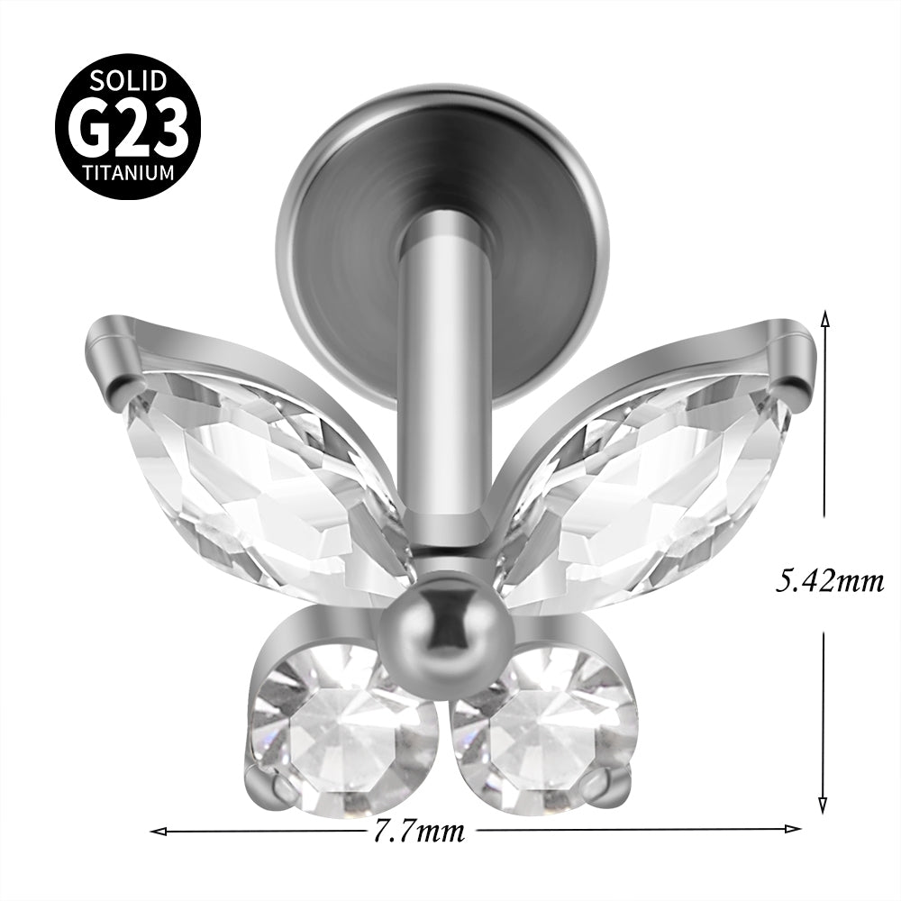 Butterfly Zircon Titanium Ear Cartilage and Lip Ring Set