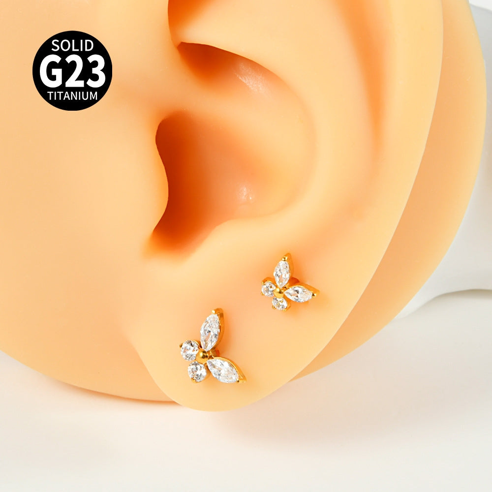 Butterfly Zircon Titanium Ear Cartilage and Lip Ring Set