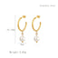 Elegant C Shape Pearl Rhinestone 18K Gold Plated Stainless Steel Drop Earrings