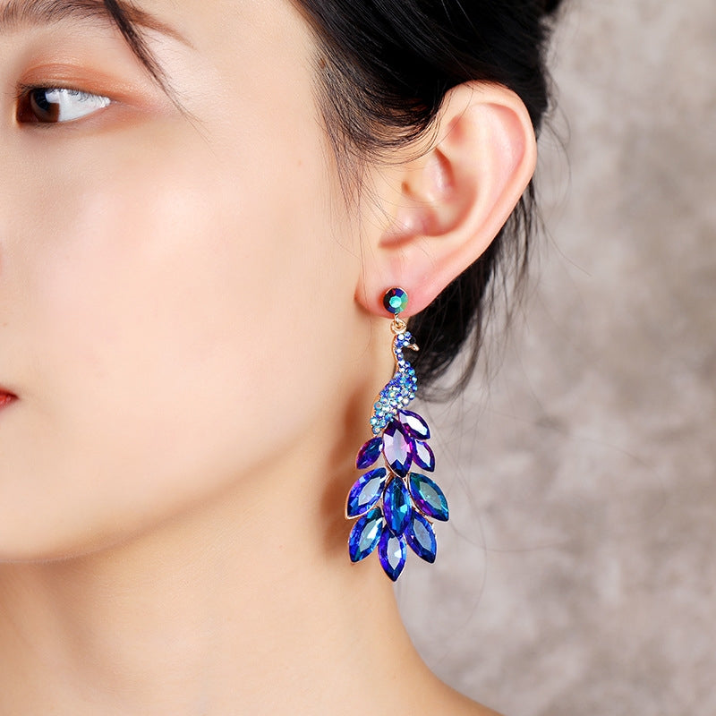 Elegant Luxurious Peacock Crystal Drop Earrings