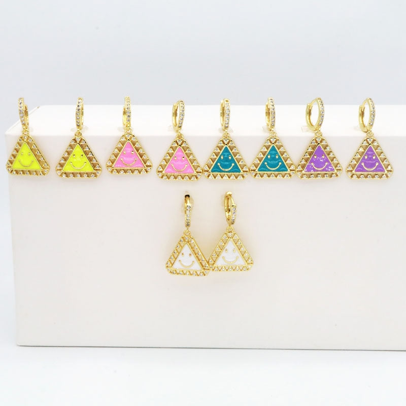 Elegant Geometric Triangle Smile Face Copper Drop Earrings