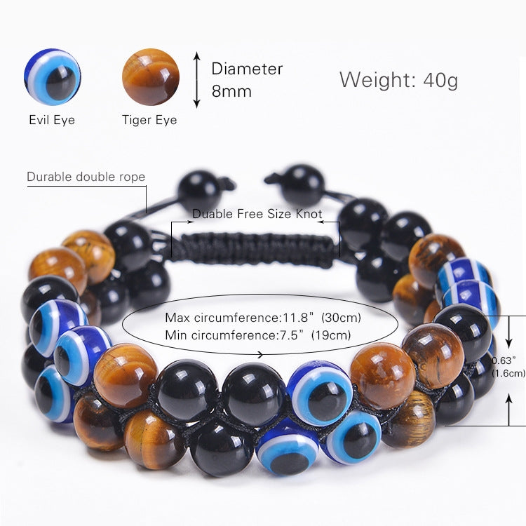 Ethnic Style Evil Eye Natural Stone Beaded Women's Bracelet with Tiger Eye and Black Magnet Stones