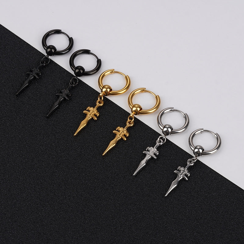 Fashion Cross Titanium Steel Hoop Earrings